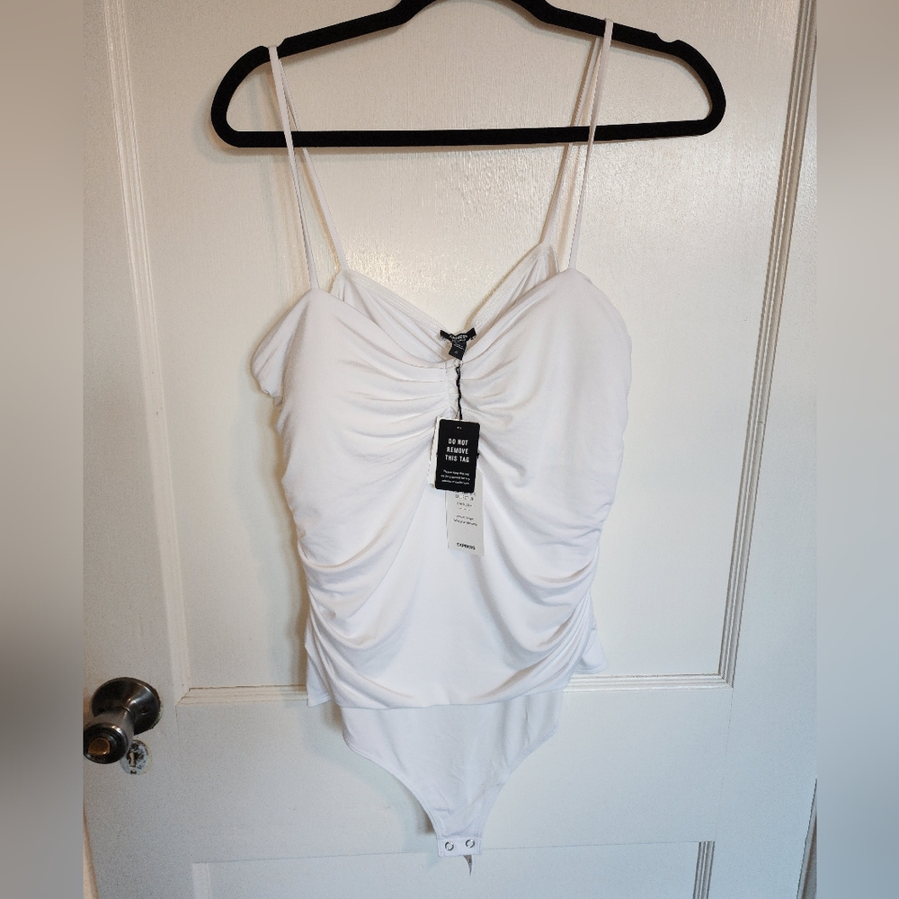 Express Body Contour Compression Ruched Bodysuit With Bra Cups XL